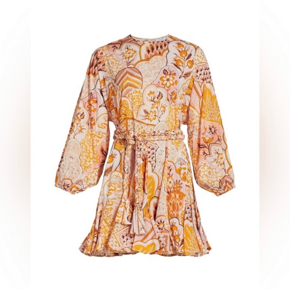 RHODE Ella Patchwork Floral Puff-Sleeve A-Line Dress Golden Wallflower